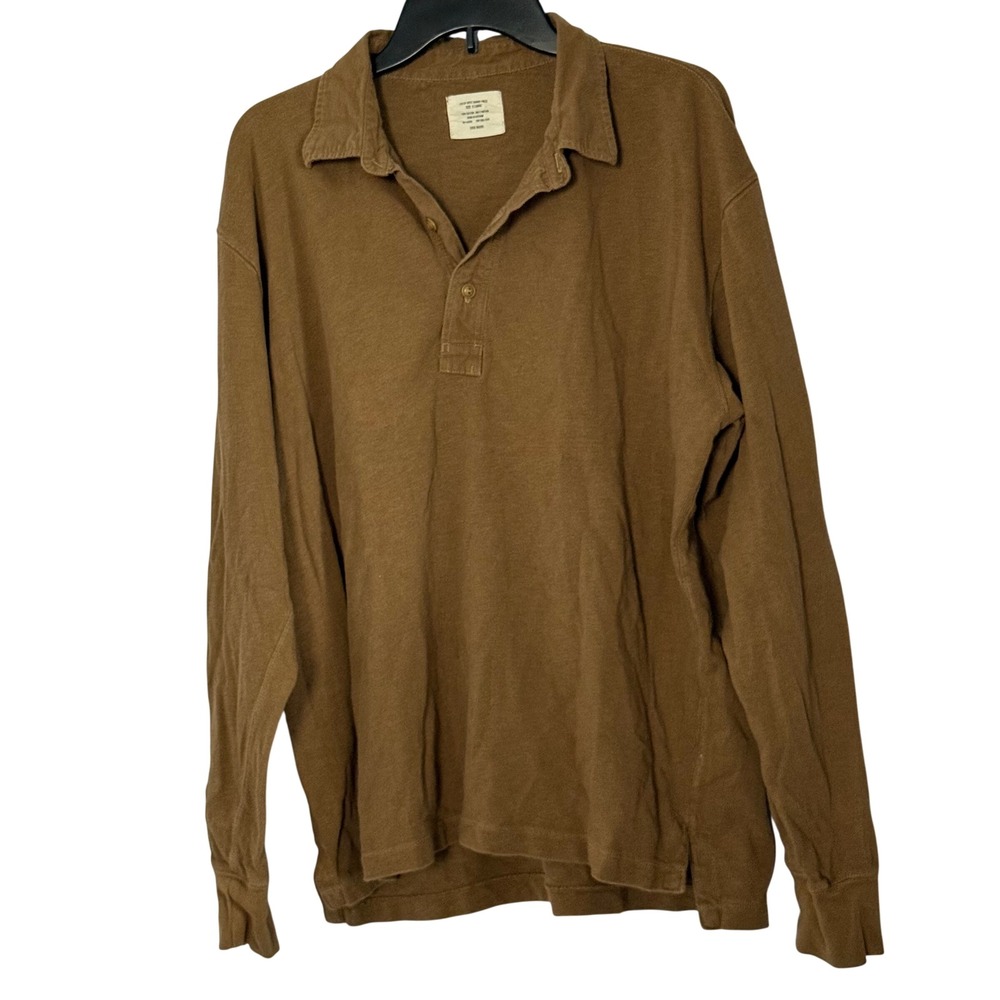 Buck Mason Field-Spec Rugby Polo Brown Long Sleeve Cotton - XLarge